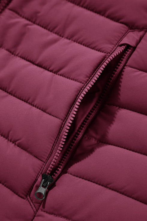 Plush Collared Quilted Zipped Puffer Vest
